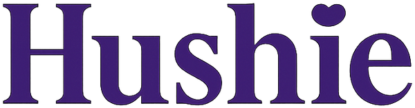 Purple 'Hushie' logo on a white background